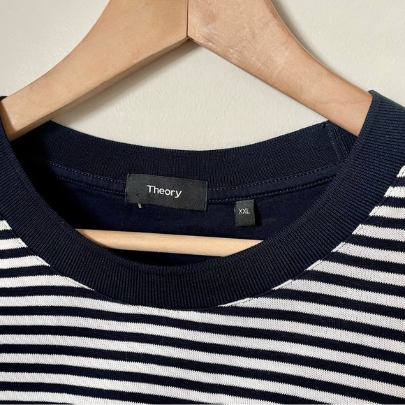 Theory Veran Tact Pique Striped Tee Blue and White Stripe Size XXL - Picture 5 of 9